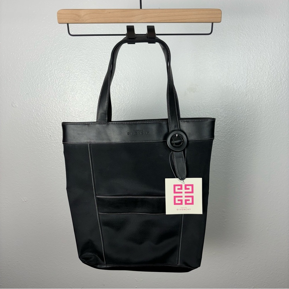 NEW GIVENCHY Parfums Nylon Tote Beach Bag Faux Leather Straps Black NWT